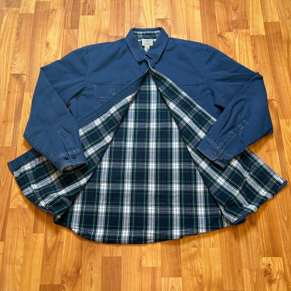 Hurricane Shacket L.L. Bean Mens Flannel Shirt Jacket L Tall Blue